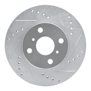 Toyota Echo Brake Rotor (1) - Front Left - R1 Concepts - Drilled & Slotted - Silver - `00-`05